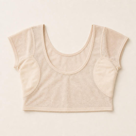 Camiseta interior antisudor beige con almohadillas en las axilas